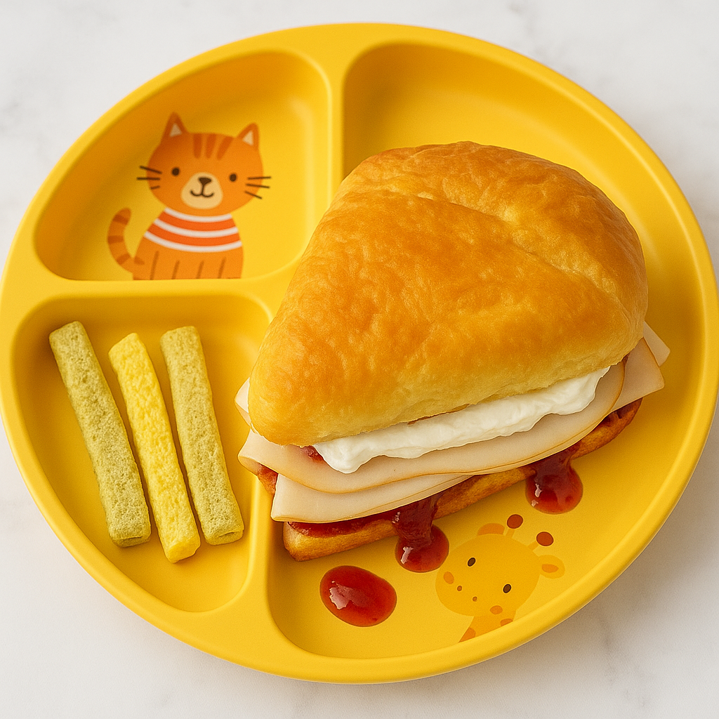 Turkey, jelly, and cream cheese are layered to make the easiest and best toddler lunch,