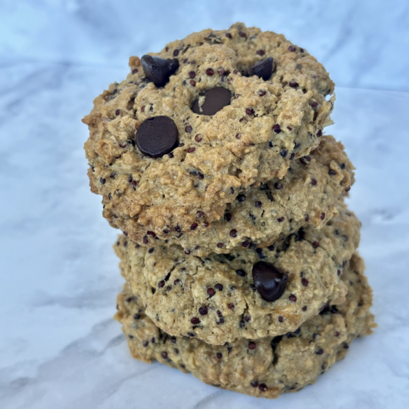 Four cookies studded with toasted quinoa and chocolate chips