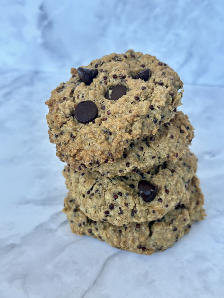 Four cookies studded with toasted quinoa and chocolate chips