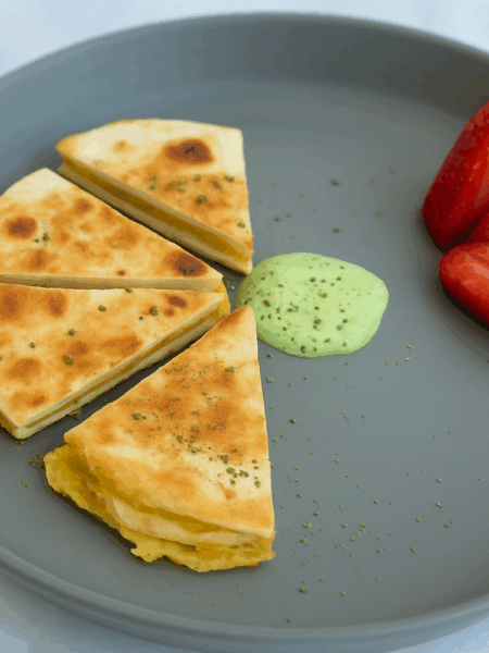 egg, cheese, and avocado breakfast quesadilla for toddlers