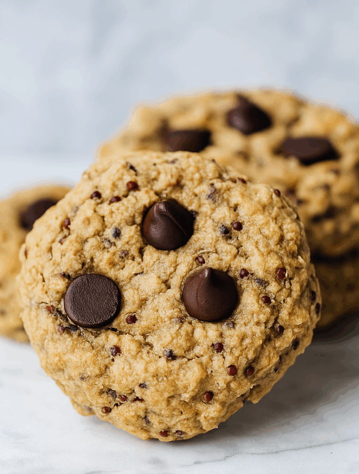 The toddler cookie, with toasted quinoa, chocolate chips, and peanut butter evident across its surface
