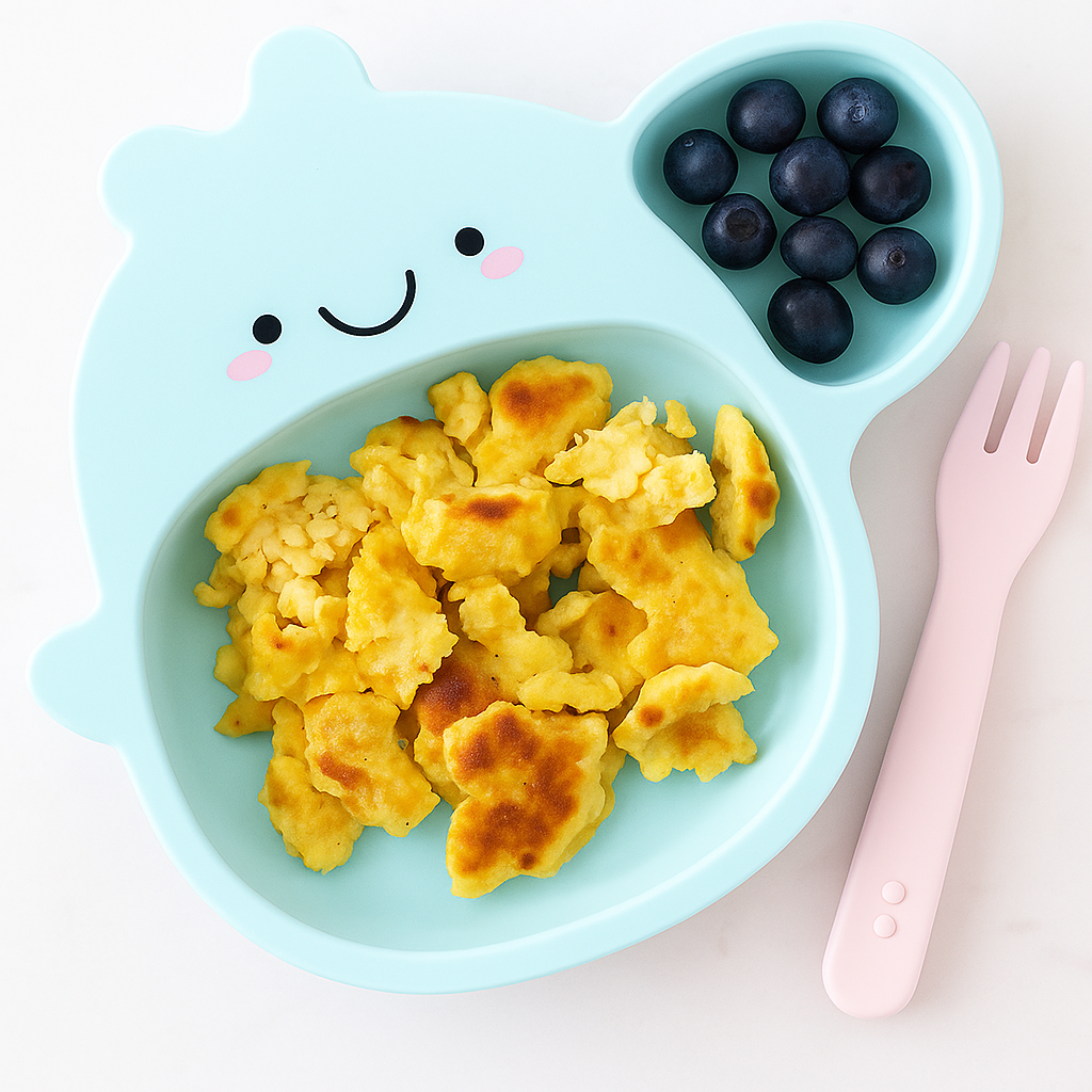 A kid-friendly has of eggs and bread, known as matzo brei, makes for the perfect infant and toddler breakfast.