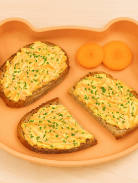 A carrot dish your toddler will actually eat: carrots cooked and blended in yogurt to make a creamy and savory dip.