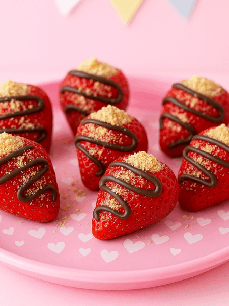 Strawberries stuffed with ricotta and drizzled with chocolate make for an excellent toddler snack idea.