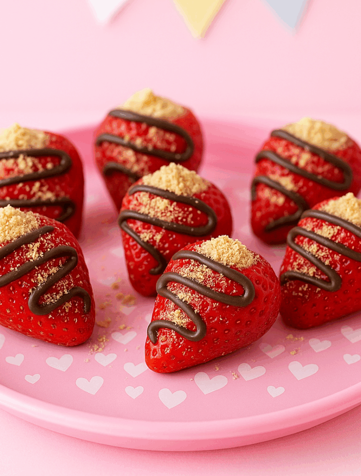Strawberries stuffed with ricotta and drizzled with chocolate make for an excellent toddler snack idea.