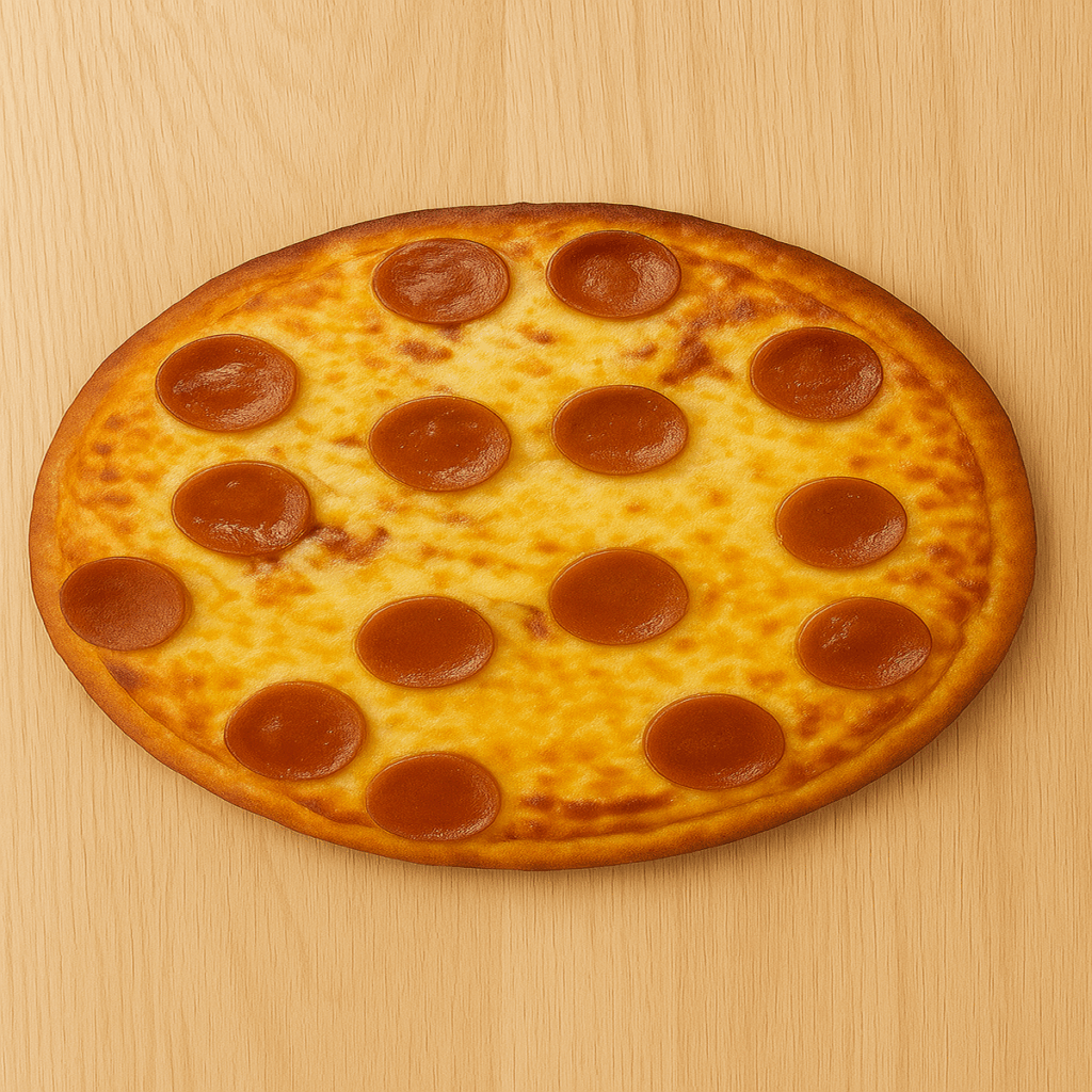 Homemade pizza dough for kids, here shown in finished form as a pepperoni pizza.