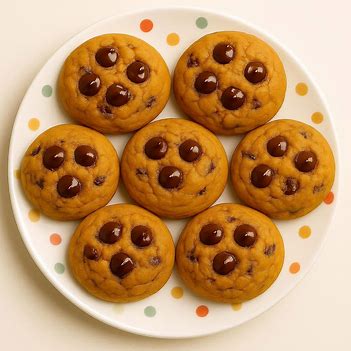 A plate of pumpkin chocolate cookies is shown.